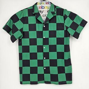 Steady Hands Shirt Mens XL Checkered Short Sleeve Button Up Anime Graphic Casual